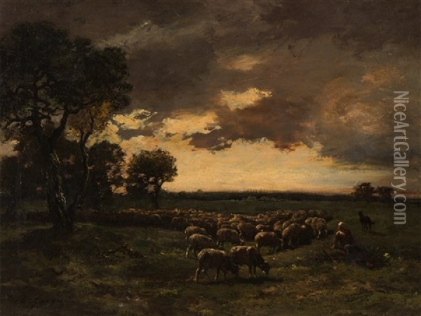 Herd Of Sheep Oil Painting - Charles Emile Jacque