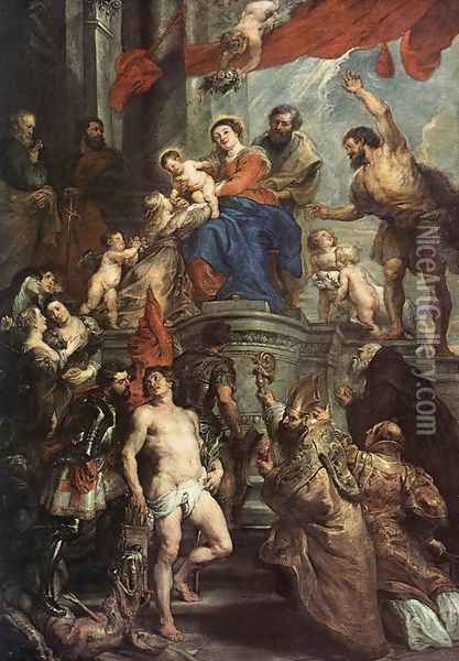 Madonna Enthroned with Child and Saints c. 1628 Oil Painting - Peter Paul Rubens