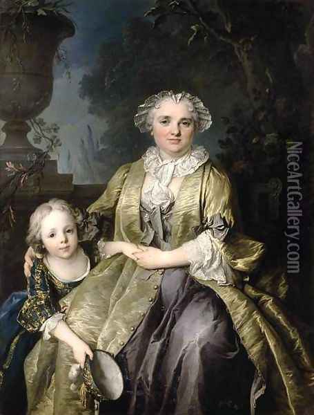 Portrait of a Lady and Her Daughter 1774 Oil Painting - Louis Tocque