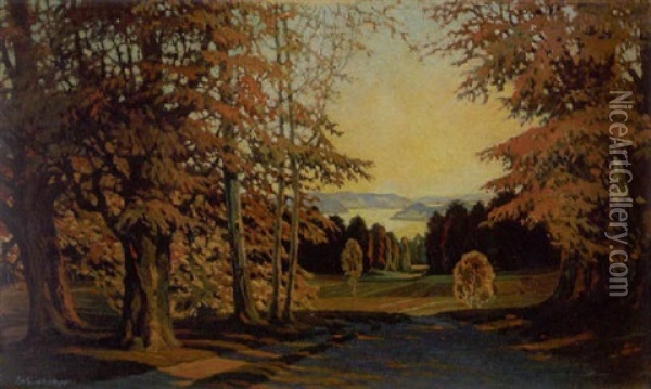 Herbstlandschaft Oil Painting - Josef Weinheber