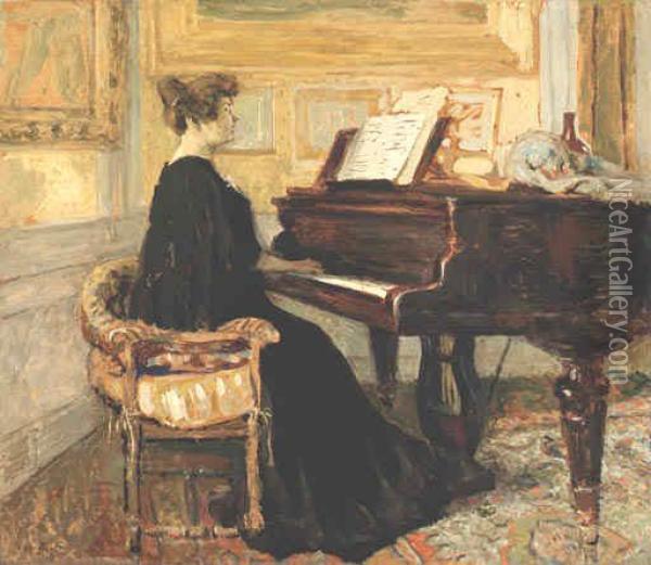 Mme Arthur Fontaine Au Piano Oil Painting - Jean-Edouard Vuillard