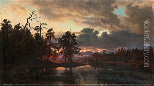 Sunset Oil Painting - Magnus Hjalmar Munsterhjelm