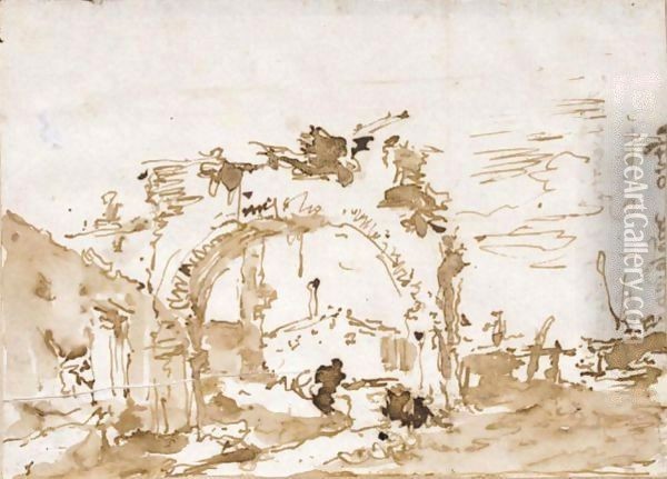 A Capriccio With A Ruined Arch And A Figure Oil Painting - Francesco Guardi
