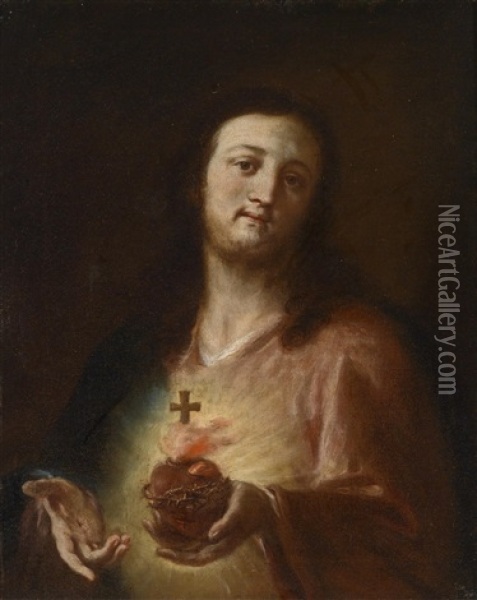 Das Flammende Herz Jesu Oil Painting - Martin Johann (Kremser Schmidt) Schmidt