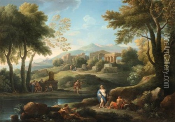 Shepherd In A Roman Landscape Oil Painting - Jan Frans van Bloemen
