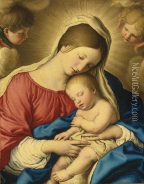 The Madonna And Child With Two Putti Oil Painting - Giovanni Battista Salvi (Il Sassoferrato)