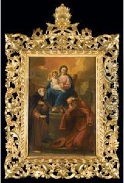 The Madonna And Child Enthroned With Saint Anthony Abbot And Possibly Saint Jerome Oil Painting - Ubaldo Gandolfi