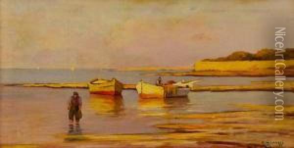 Barche E Pescatori Oil Painting - Renuccio Renucci