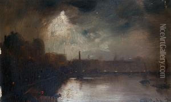View Of The Thames Showing Cleopatra's Needle Oil Painting - George Hyde Pownall