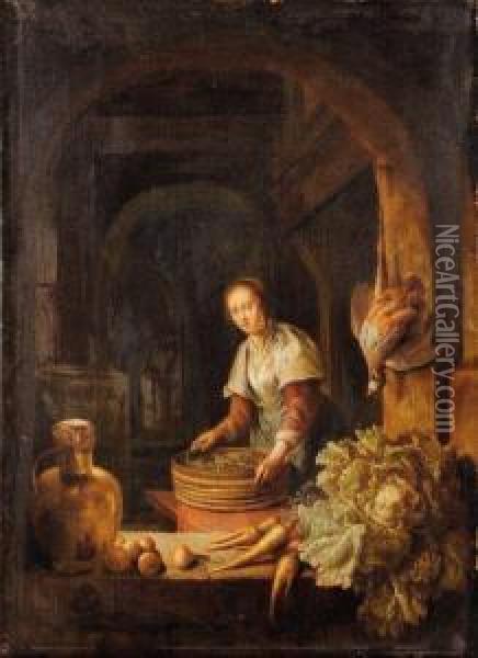 Jeune Femme A La Cuisine Oil Painting - An Adriansz Van Staveren