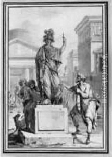 Philosophe Grec Devant Une Statue De Minerve. Oil Painting - Jean Jacques Francois Le Barbier