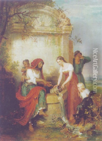 Die Wahrsagerin Am Brunnen Oil Painting - Wilhelm Alexandrowitsch Golicke