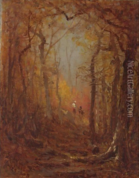 Sketch For The Woods In Autumn Oil Painting - Sanford Robinson Gifford
