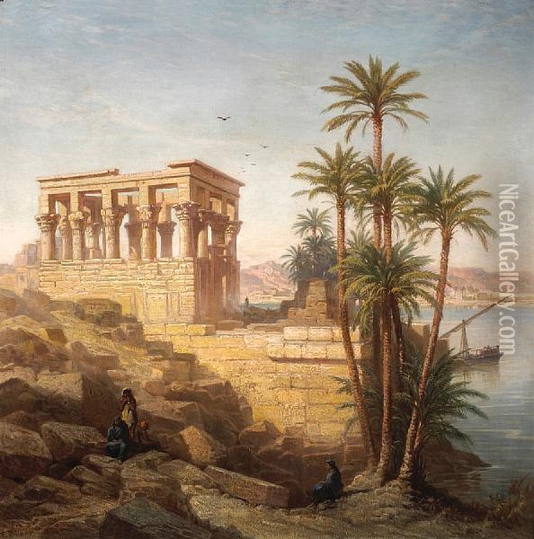 The Hypaethral Temple, Philae, Egypt Oil Painting - Frank Dillon
