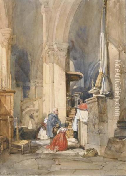 Des Figures Agenouillees Dans L'eglise De Polignac Oil Painting - James Duffield Harding