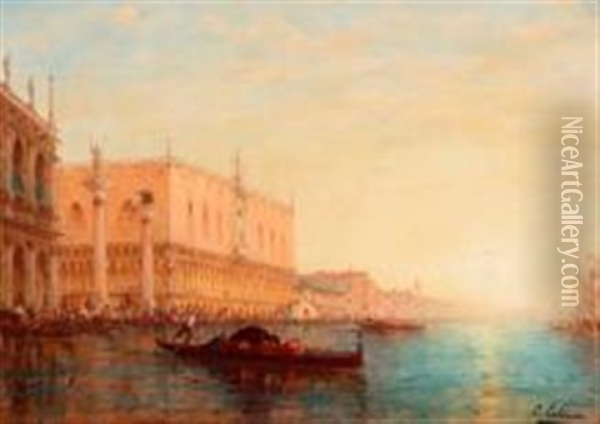 Venise, Le Palais Des Doges Depuis Le Grand Canal Oil Painting - Charles Clement Calderon