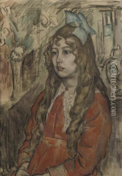 Portrait Of A Young Girl, H.c. Baruch Ponstijn Oil Painting - Leo Gestel
