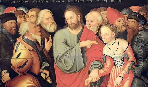 Christ and the Adulteress Oil Painting - Lucas The Younger Cranach