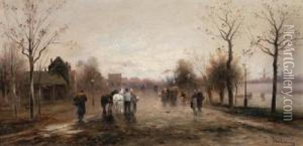 Dorfstrase In Flandern Oil Painting - Emil Barbarini