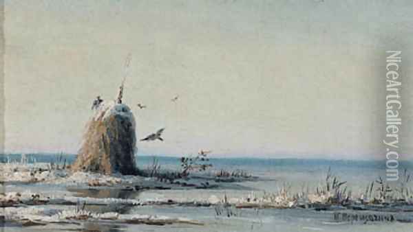 Haystack by the Volga Oil Painting - Petr Petrovich Vereshchagin