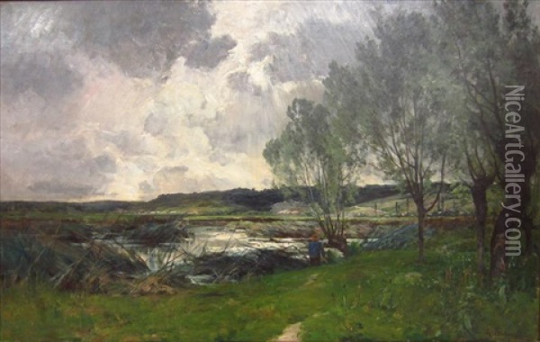 Fisherman Under Storm Clouds, Miribel Oil Painting - Armand Balouzet