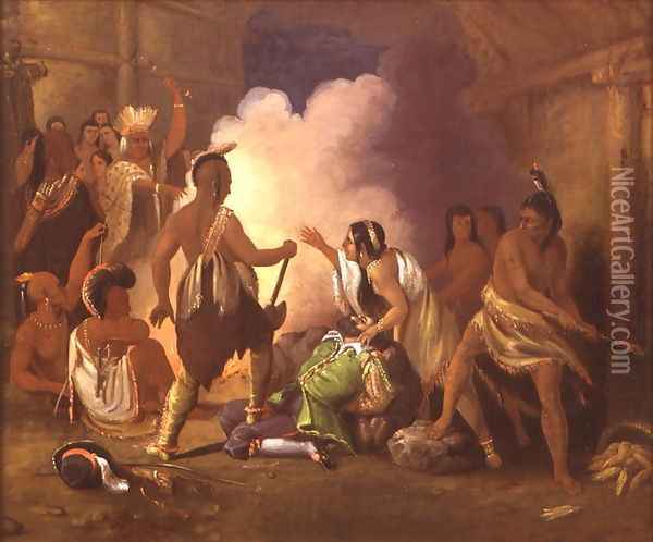 Pocahontas saving the life of Captain John Smith, c.1836-40 Oil Painting - John Gadsby Chapman