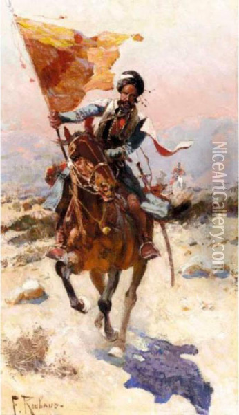 Charging Warrior Oil Painting - Franz Roubaud
