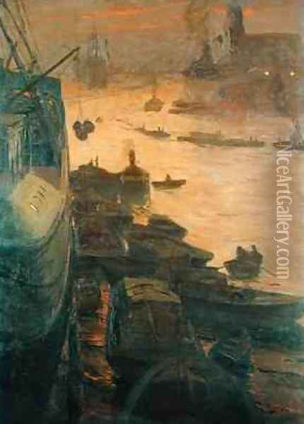 Hamburg Harbour by the Emperors Quay Oil Painting - Carlos Grethe