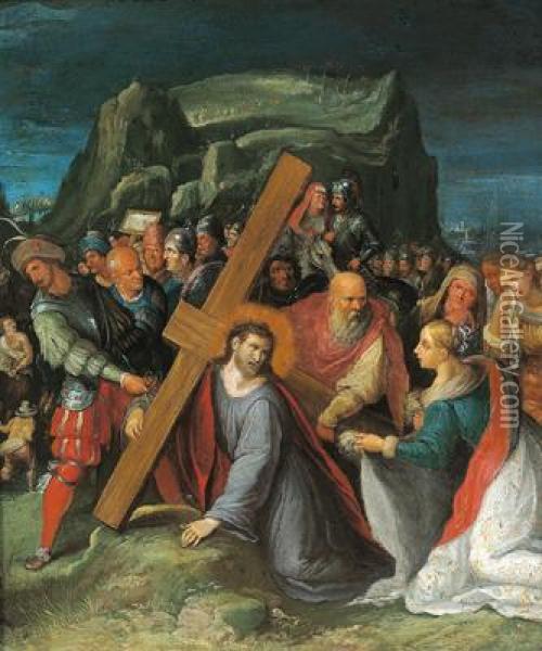 Cristo Cade Sotto Il Peso Della Croce Oil Painting - Frans II Francken
