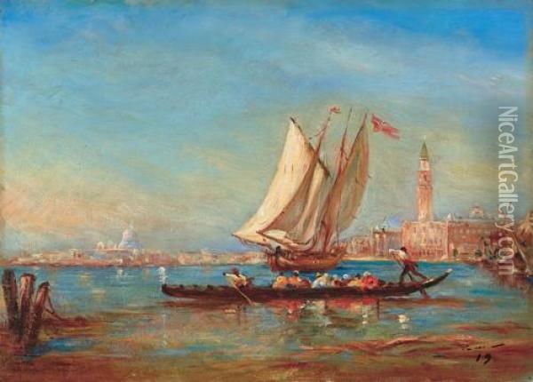 Gondola E Veliero A Venezia Oil Painting - Felix Ziem