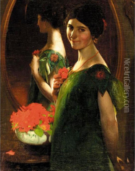 Lady In Front Of A Mirror Oil Painting - Eduardo Leon Garrido