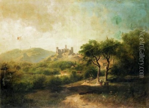Landscape With A Castle In The Distance Oil Painting - August Schaefer von Wienwald