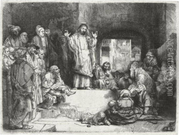 Christ Preaching: 'la Petite Tombe' ( B., Holl. 67; H. 256; Bb. 52-2) Oil Painting - Rembrandt Van Rijn