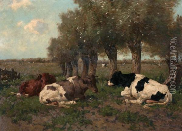 Rustende Koeien Onder De Wilgenbomen Oil Painting - Hermanus Charles Christiaan Bogman