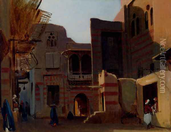 A Street In Old Cairo Oil Painting - Jean-Baptiste-Adolphe Gibert