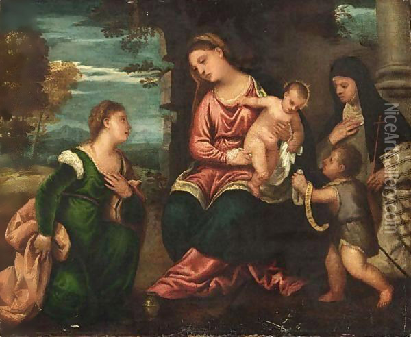 The Madonna And Child With Saint Mary Magdalene, Saint Elizabeth And The Infant Saint John The Baptist Oil Painting - Polidoro De Renzi