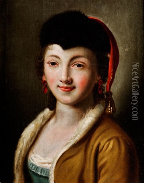 Portrait Einer Jungen Frau Mit Fellkappe Oil Painting - Pietro Antonio Rotari