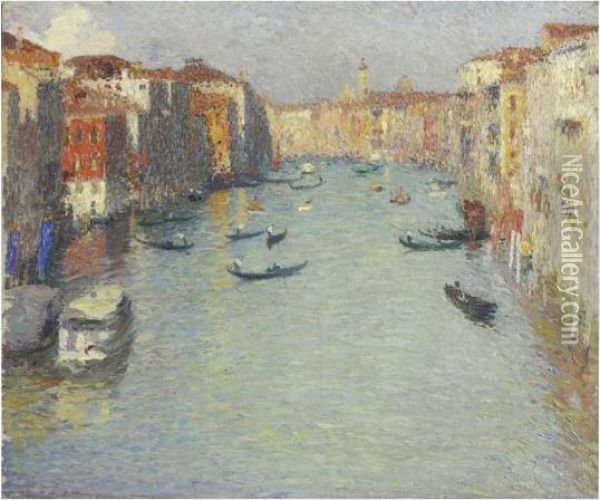 Gondoles Sur Le Grand Canal A Venise Oil Painting - Henri Martin