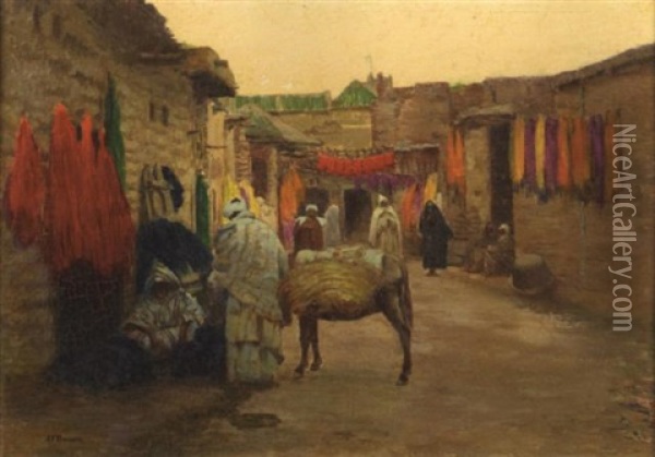 La Rue Des Teinturiers A Marrakech Oil Painting - Joseph Felix Bouchor