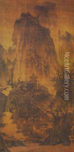 Solitary Temple Amid Clearing Peaks Oil Painting - Li Cheng