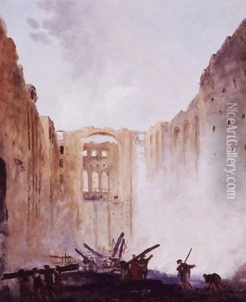 L'Incendie De L'Opera Au Palais Royal, En 1781 Oil Painting - Hubert Robert