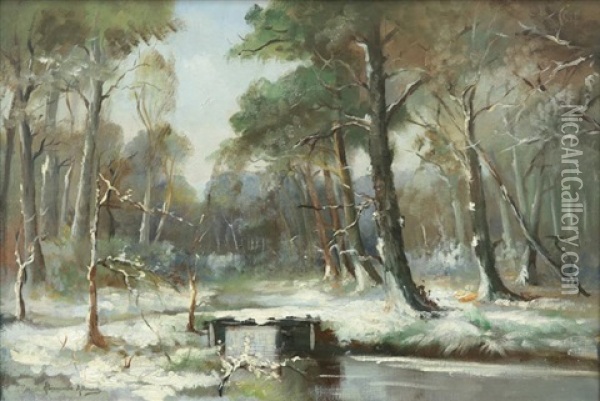 Winter Snow Scene With Bridge Oil Painting - Alexandre Altmann