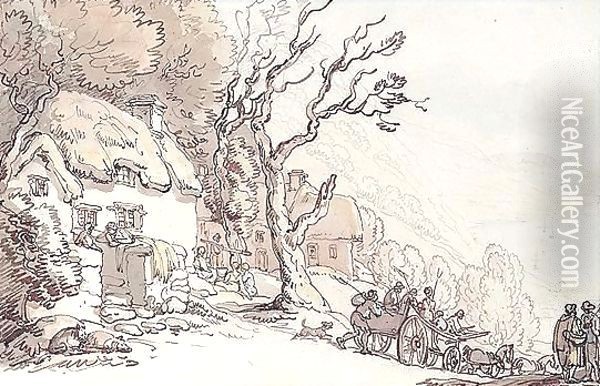 Haymakers Passing A Coastal Village In The West Country Oil Painting - Thomas Rowlandson
