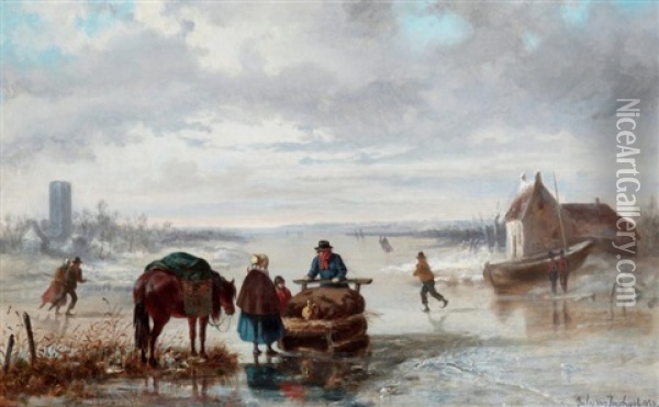 Paysage D'hiver Aux Patineurs Oil Painting - Jules Van Imschoot