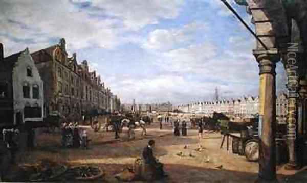 The Grande Place dArras on Market Day Oil Painting - Charles Paul Etienne Desavary