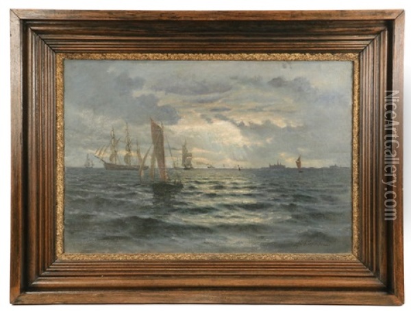 Copenhagen Viewed From The Baltic Oil Painting - Andreas Christian Riis Carstensen