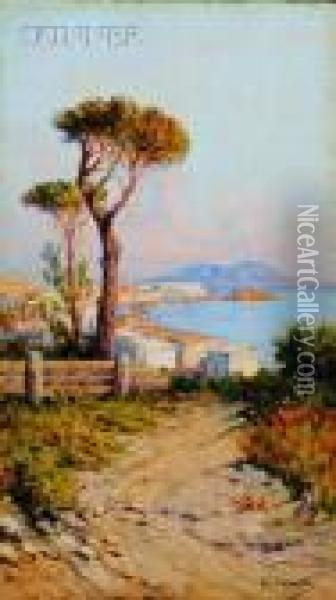 Coastal View With Mt. Vesuvius Oil Painting - Giuseppe Carelli