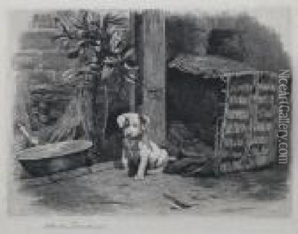 A Troublesome Pup 'herbert Dicksee' In Pencil Oil Painting - Herbert Thomas Dicksee