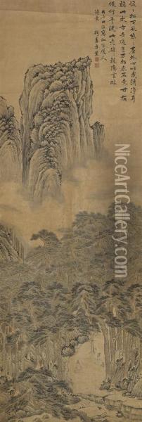 Landscape In Ancient Style Oil Painting - Fang Xun