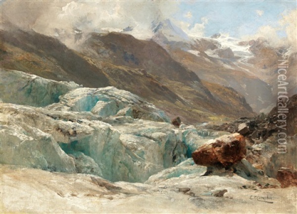 View Of The Grosglockner As Seen From Kodnitztal Oil Painting - Edward Theodore Compton